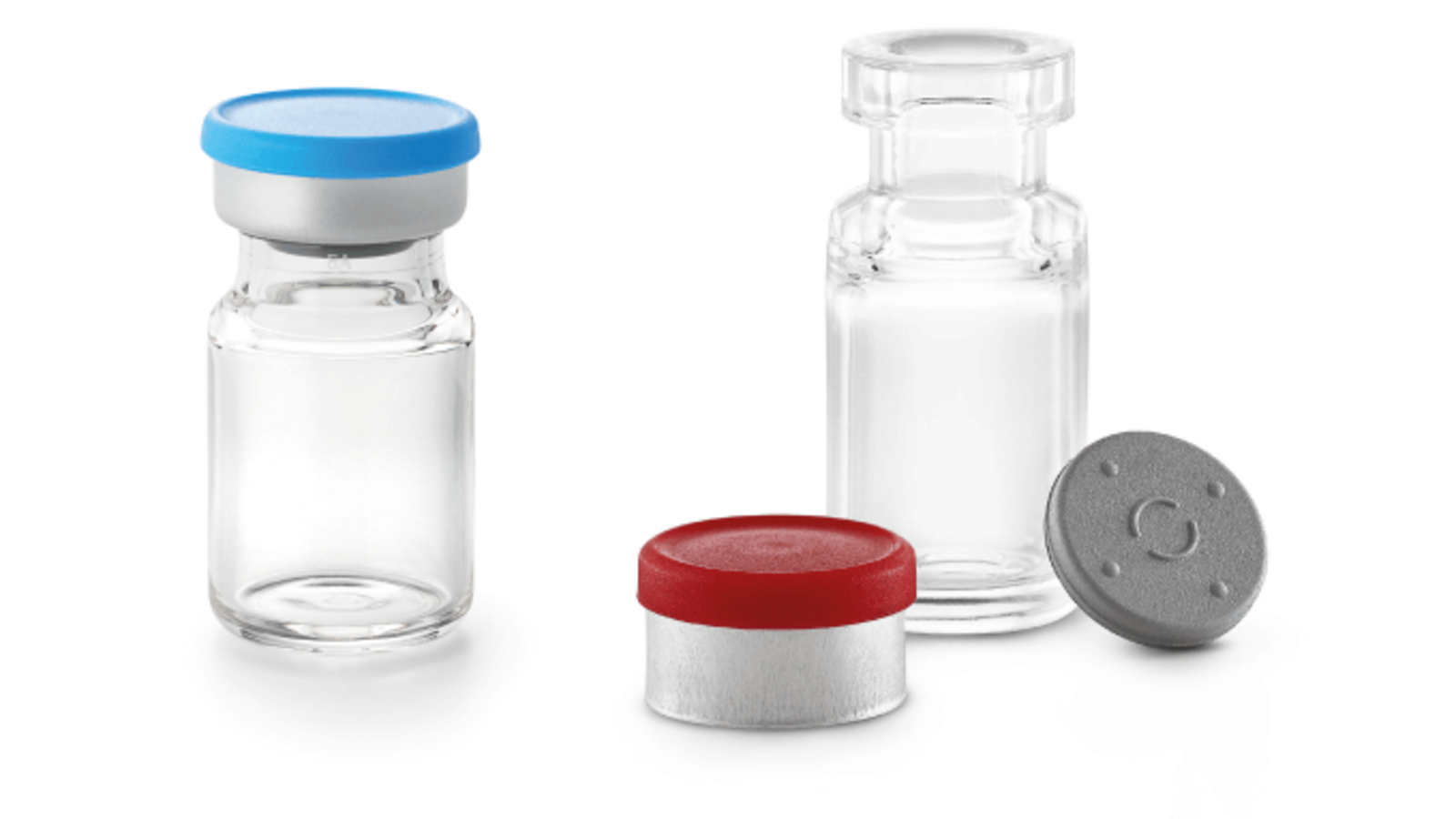 vial stopper, red and blue flip-off caps
