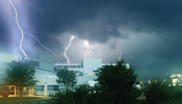 Lighting hits the Advanced Photon Source building at the Argonne National Laboratory, just outside Chicago.